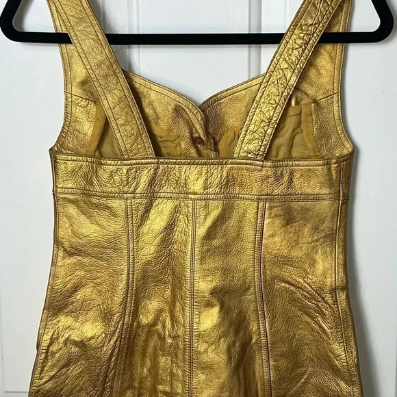 FREE PEOPLE 100% LEATHER MINI DRESS GOLD IN COLOR SIZE 2 - Picture 11 of 11